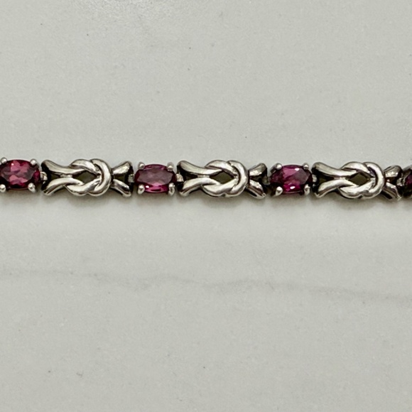 red faceted garnet sterling silver link bracelet vintage signed - Picture 1 of 10